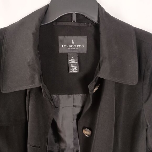London Fog Women’s Black Trench Coat Lined Size L Classic Fall Jacket - Picture 2 of 4